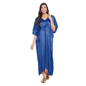 Riara Silky Satin Kaftan Robe with Sleeve Nighty Sateen Long Maxi Dress for Girl